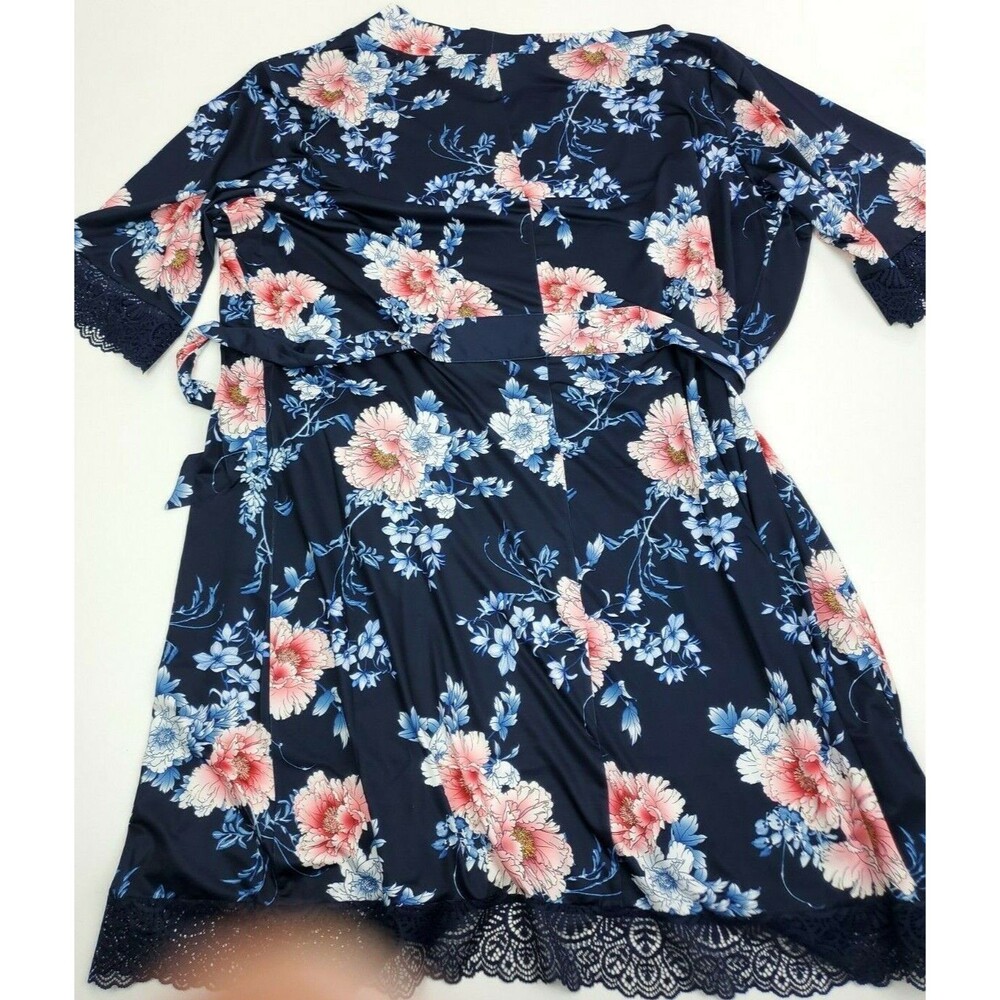City Chic Womens Blue Floral Print Leah Wrap Robe Size M 18 - Picture 2 of 4